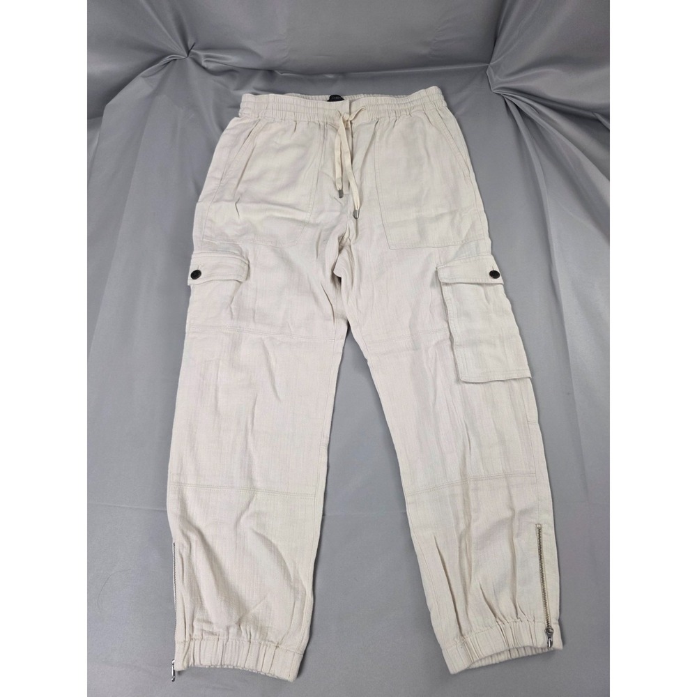 J.Crew Women's Cream Linen Blend Pants Size 8 Ankle Cut Cargo Drawstring Casual